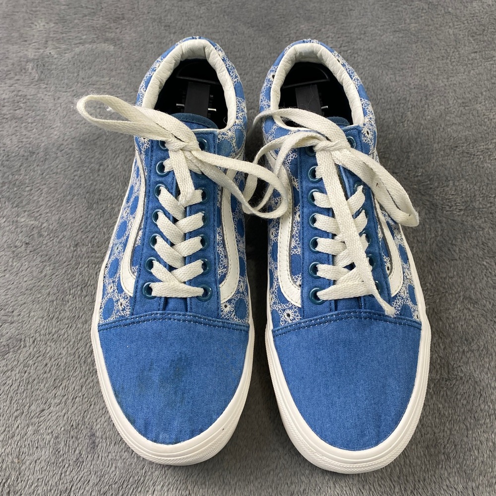 Vans Old Skool Stacked Unisex 7/8.5 Blue Floral Embroidered Skater Sneakers